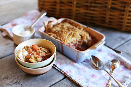 Apple, Rhubarb and Ginger Crumble in Le Creuset