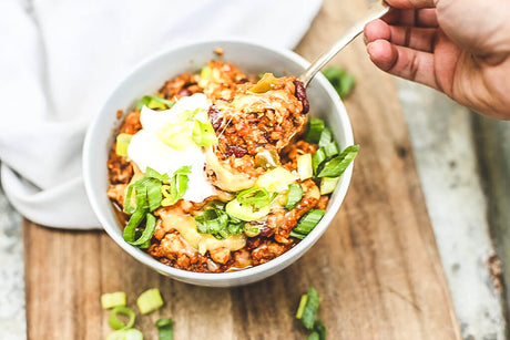 Healthy Slow Cooker Turkey-Chicken Chili-Lifting a bite