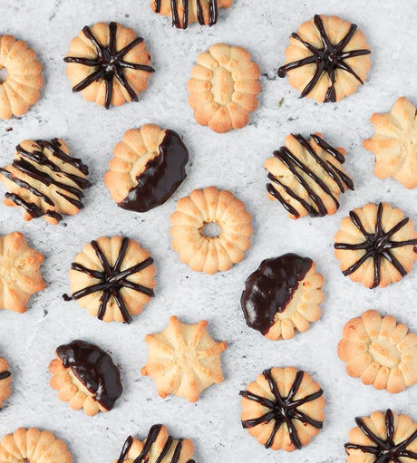 Spritz Biscuits with Dark Chocolate Ganache