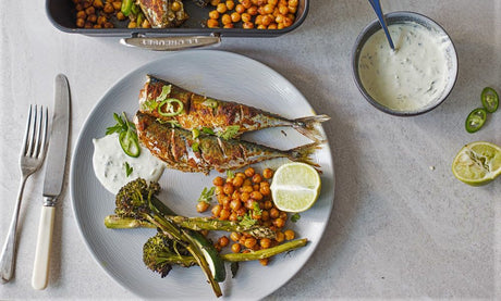 Healthy Spice-Rubbed Roasted Mackerel and Chickpeas