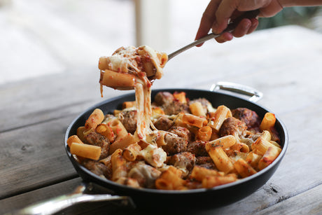 Rigatoni Pasta Bake with the Le Creuset TNS Deep Fry Pan