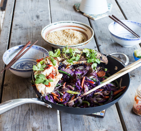 Chilli Jam BBQ Snapper with Rainbow Stir-Fry Recipe