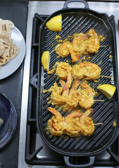 Tandoori Prawns and Coconut Flatbread using the Chasseur Stove Top Grill