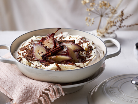 Le Creuset Dessert Recipe: Chocolate and Poached Pear Pavlova