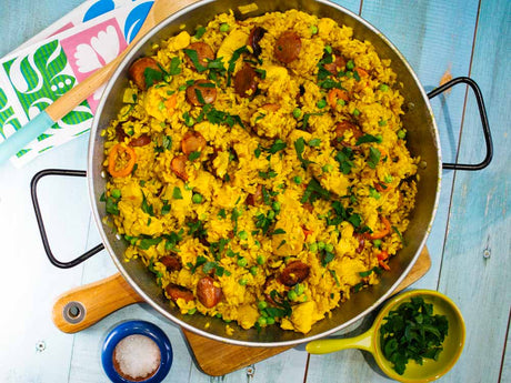 Paella in an induction Garcima pan