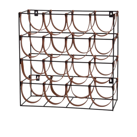 Academy Orwell 16 Bottles Iron and Leather Wine Rack 42.5x19x42cm - Image 01