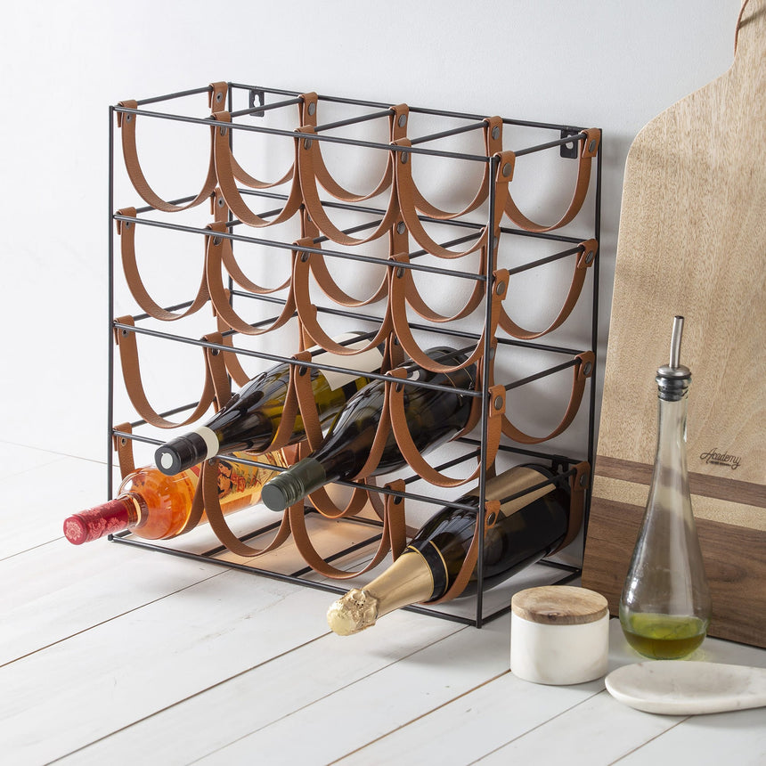 Academy Orwell 16 Bottles Iron and Leather Wine Rack 42.5x19x42cm - Image 02