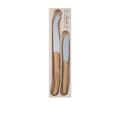 Laguiole by Andre Verdier Debutant Cheese Knife Set 2pc Olive Wood - Image 01