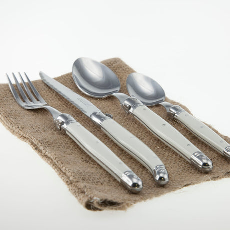 Laguiole Andre Verdier Debutant 24 Piece Cutlery Set in White - Image 02