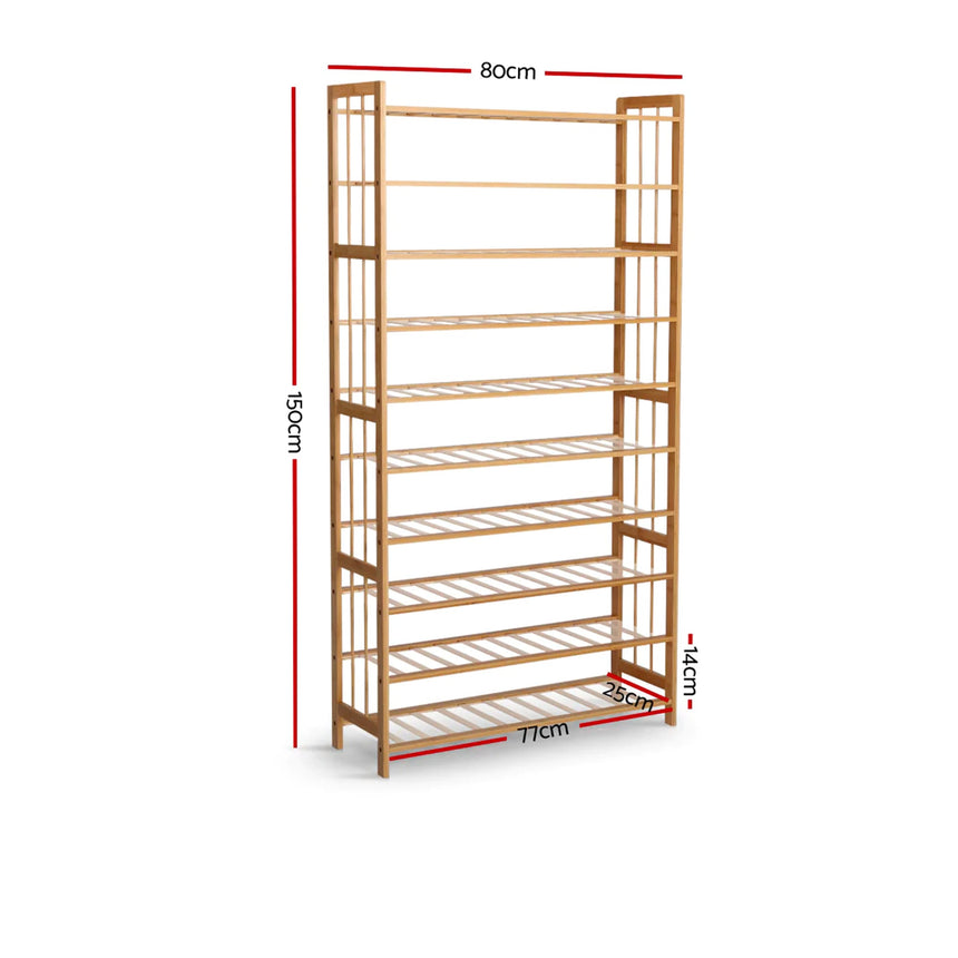 Artiss Bamboo 10 Tier Shoe Rack Shelf Storage - Image 03