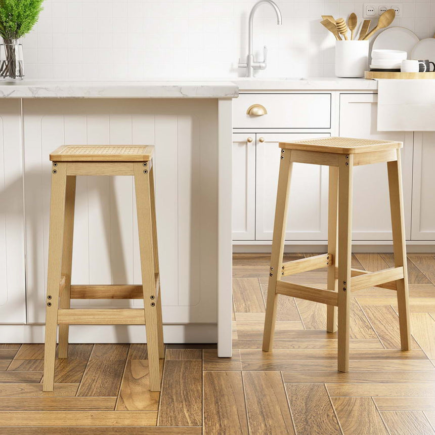 Artiss Rubber Wood Bar Stool Set of 2 - Image 02