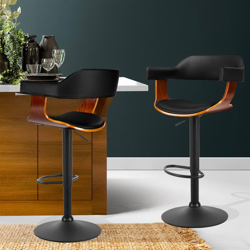 Artiss Wooden Swivel Bar Stool Set of 2 - Image 02