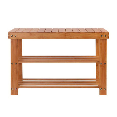 Artiss Bamboo 3 Tier Bench Shoe Rack Shelf Storage - Image 01