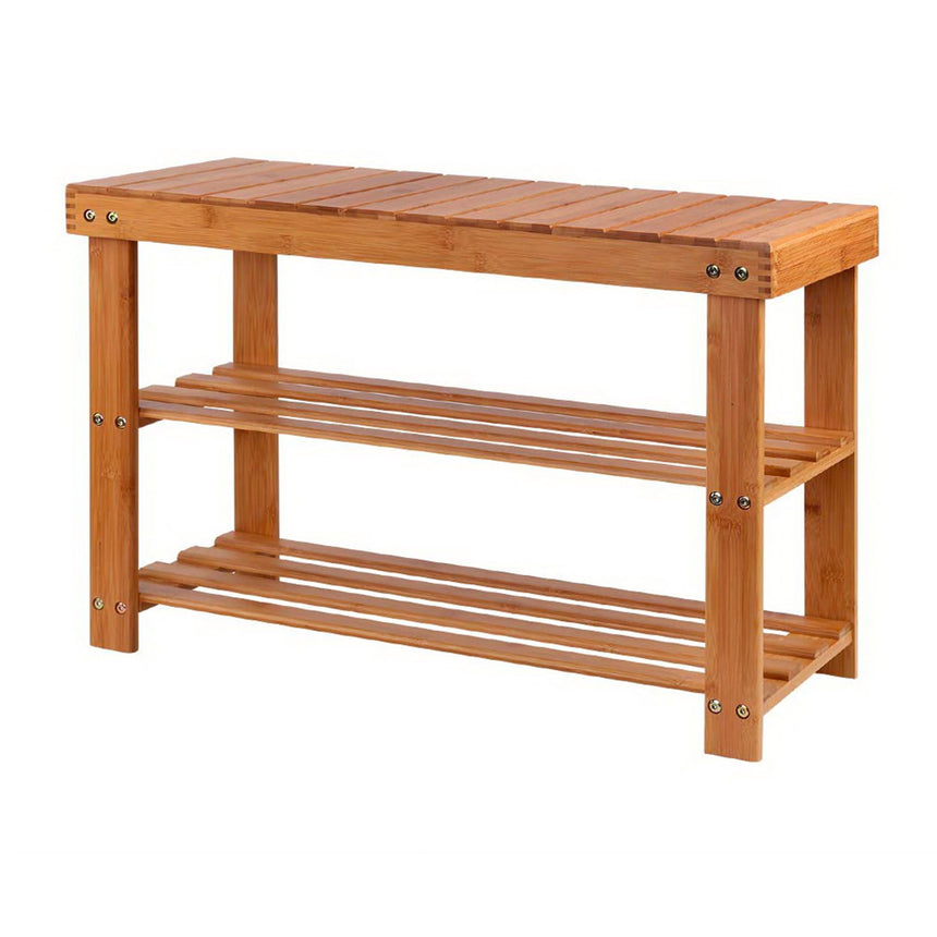 Artiss Bamboo 3 Tier Bench Shoe Rack Shelf Storage - Image 03