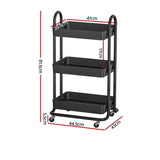 Artiss 3 Tier Storage Cart with Wheels Black - Image 04