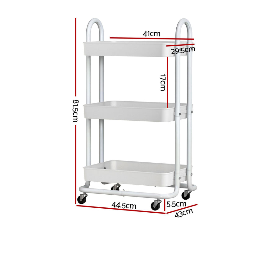 Artiss 3 Tier Storage Cart with Wheels White - Image 05