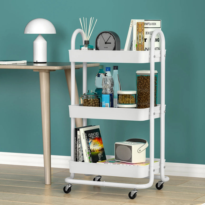 Artiss 3 Tier Storage Cart with Wheels White - Image 02