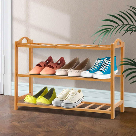 Artiss Bamboo 3 Tier Shoe Rack Shelf Storage - Image 02