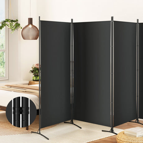 Artiss 4 Panel Fabric Room Divider Black - Image 02