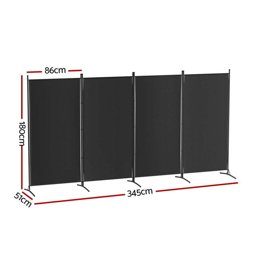 Artiss 4 Panel Fabric Room Divider Black - Image 06