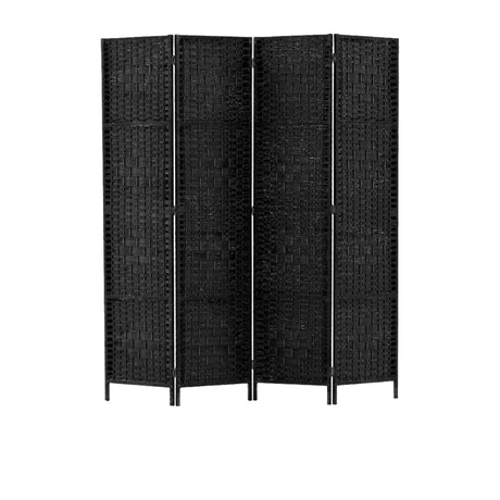 Artiss 4 Panel Rattan Room Divider Black - Image 01