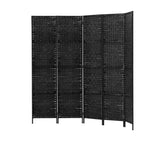 Artiss 4 Panel Rattan Room Divider Black - Image 03