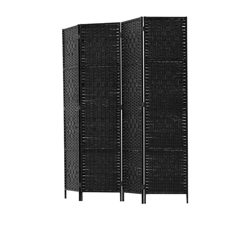 Artiss 4 Panel Rattan Room Divider Black - Image 04