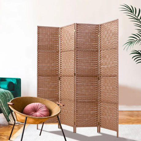 Artiss 4 Panel Rattan Room Divider Natural - Image 02