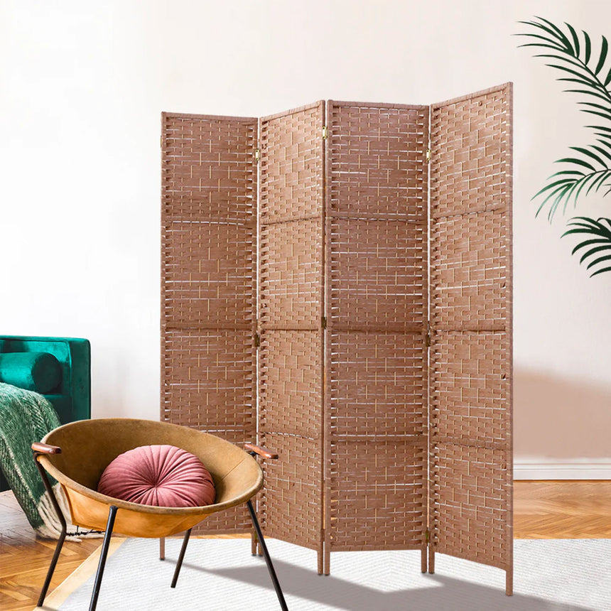 Artiss 4 Panel Rattan Room Divider Natural - Image 02