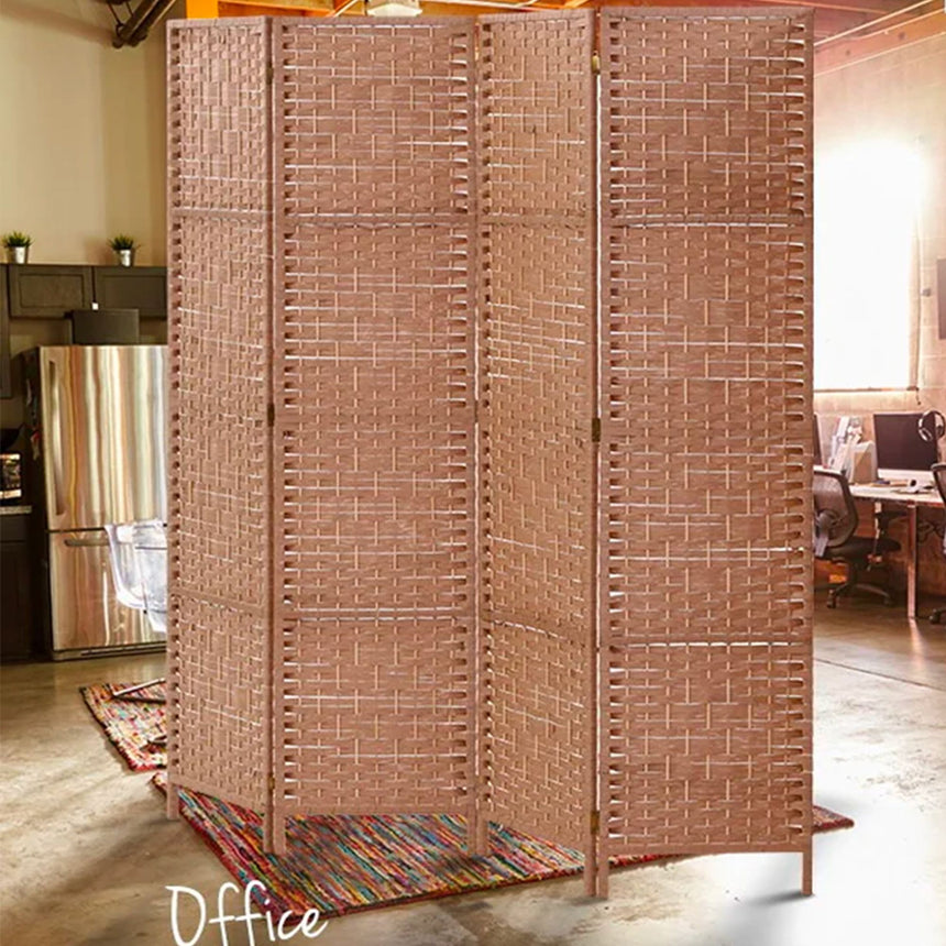 Artiss 4 Panel Rattan Room Divider Natural - Image 04