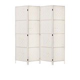 Artiss 4 Panel Rattan Room Divider White - Image 01