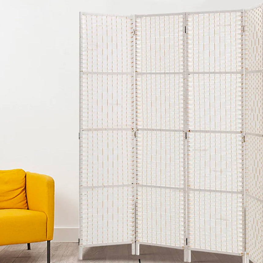 Artiss 4 Panel Rattan Room Divider White - Image 03