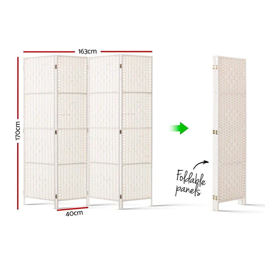 Artiss 4 Panel Rattan Room Divider White - Image 04