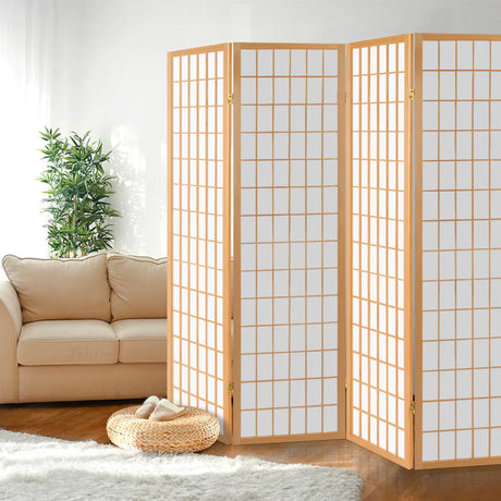 Artiss 4 Panel Wooden Room Divider Natural - Image 02