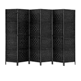 Artiss 6 Panel Rattan Room Divider Black - Image 01