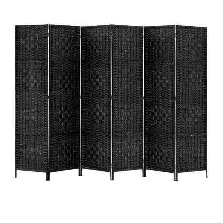 Artiss 6 Panel Rattan Room Divider Black - Image 01