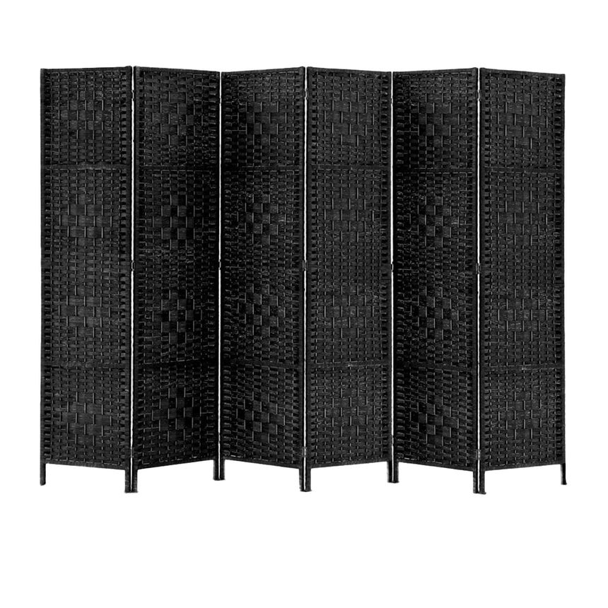 Artiss 6 Panel Rattan Room Divider Black - Image 01