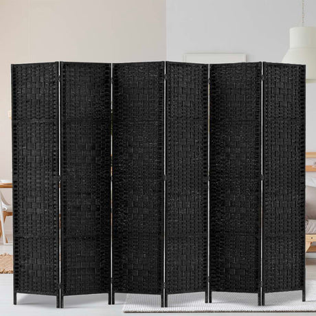 Artiss 6 Panel Rattan Room Divider Black - Image 02