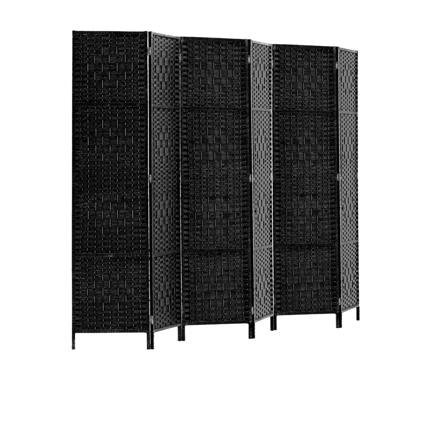 Artiss 6 Panel Rattan Room Divider Black - Image 04