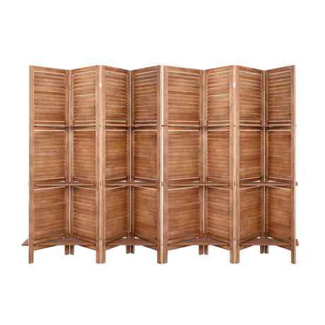 Artiss 8 Panel Wooden Room Divider with Shelf Brown - Image 01