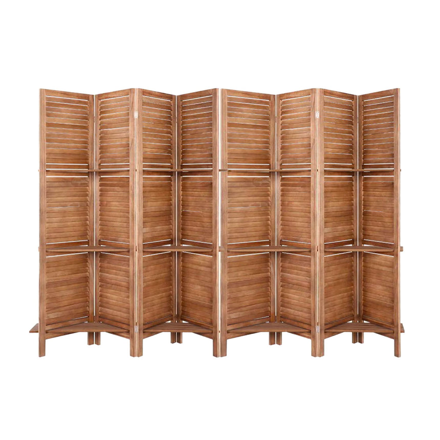 Artiss 8 Panel Wooden Room Divider with Shelf Brown - Image 01