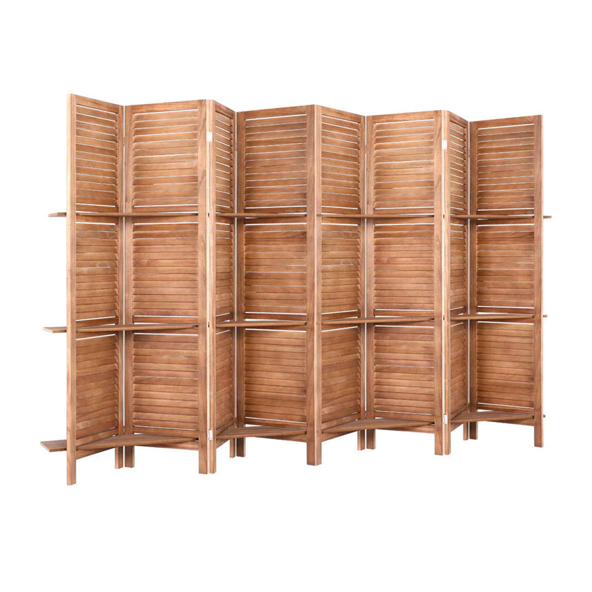 Artiss 8 Panel Wooden Room Divider with Shelf Brown - Image 03