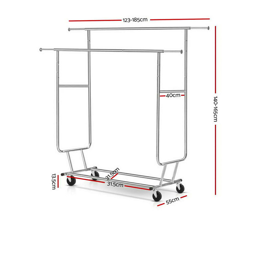 Artiss Double Rail Portable Clothes Drying Rack Silver - Image 03