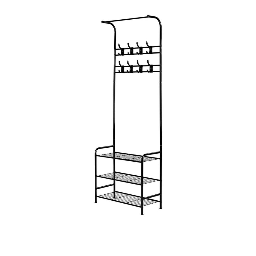 Artiss Coat Stand and Shoe Organiser Black - Image 01