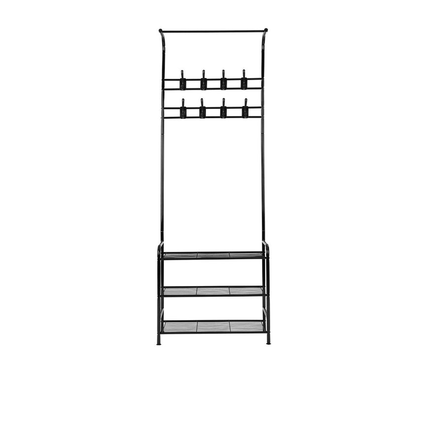 Artiss Coat Stand and Shoe Organiser Black - Image 04