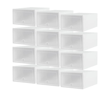 Artiss DIY Stackable Shoe Box Set of 12 White - Image 01