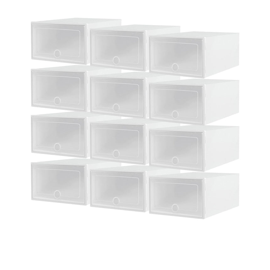 Artiss DIY Stackable Shoe Box Set of 12 White - Image 01