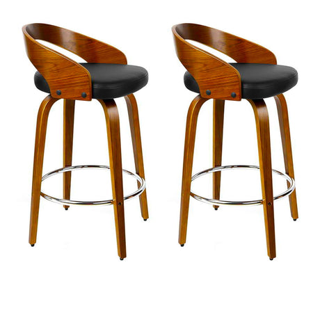 Artiss Walnut Wooden Bar Stool Set of 2 Black - Image 01