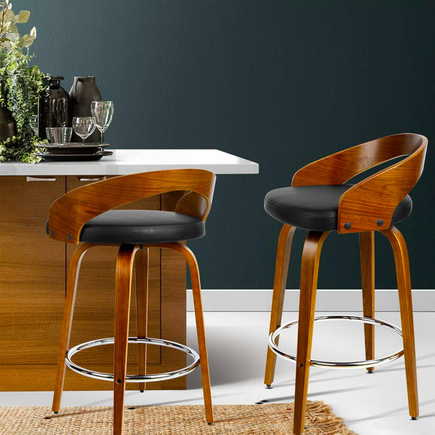 Artiss Walnut Wooden Bar Stool Set of 2 Black - Image 03