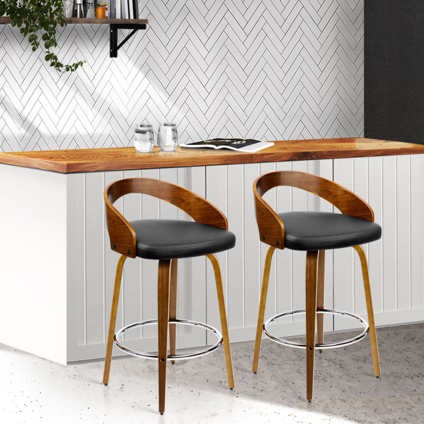 Artiss Walnut Wooden Bar Stool Set of 2 Black - Image 04